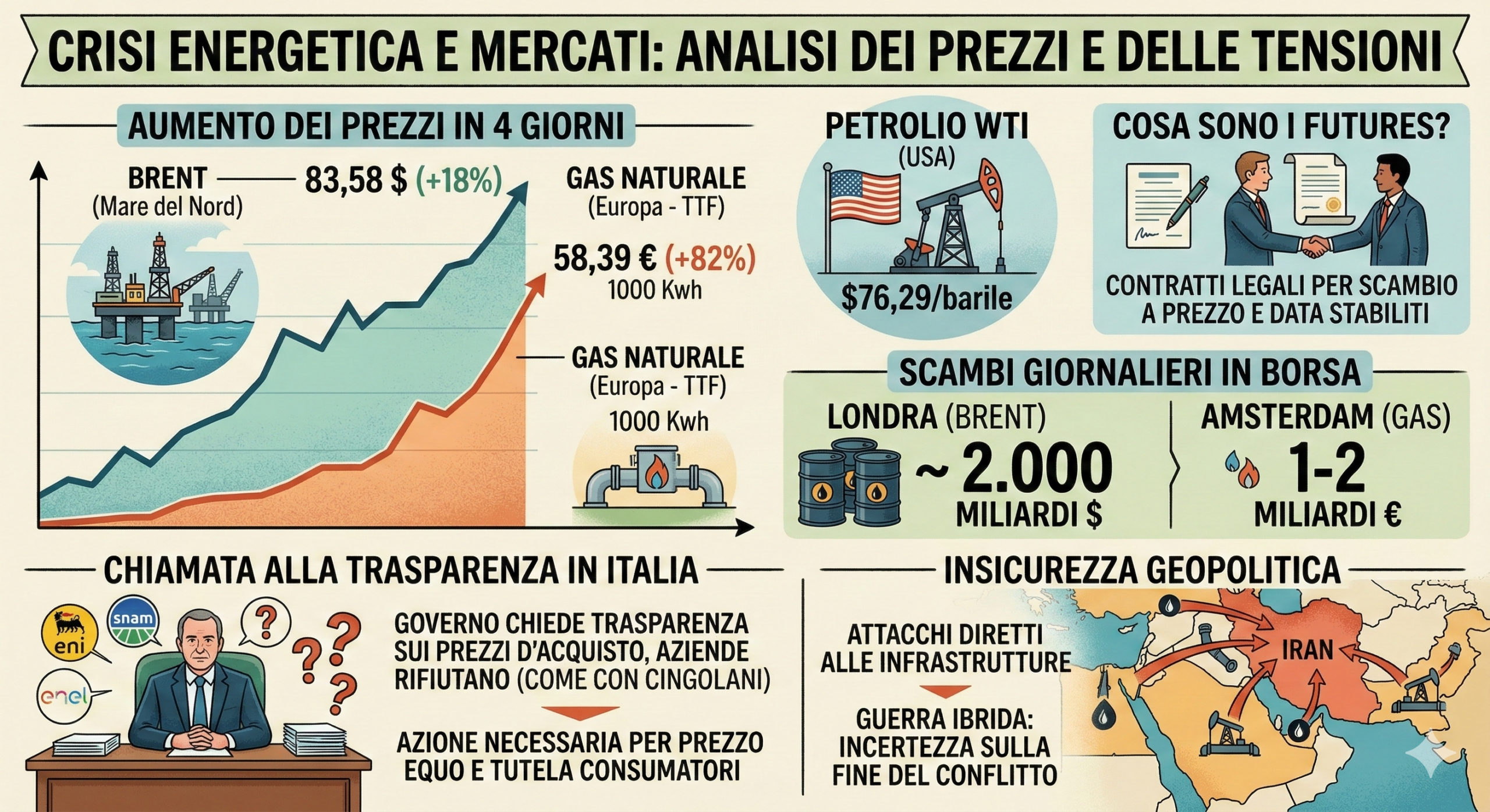 Tempesta perfetta sull’energia: l’escalation in Iran infiamma i mercati. “Necessario un prezzo equo al consumo”